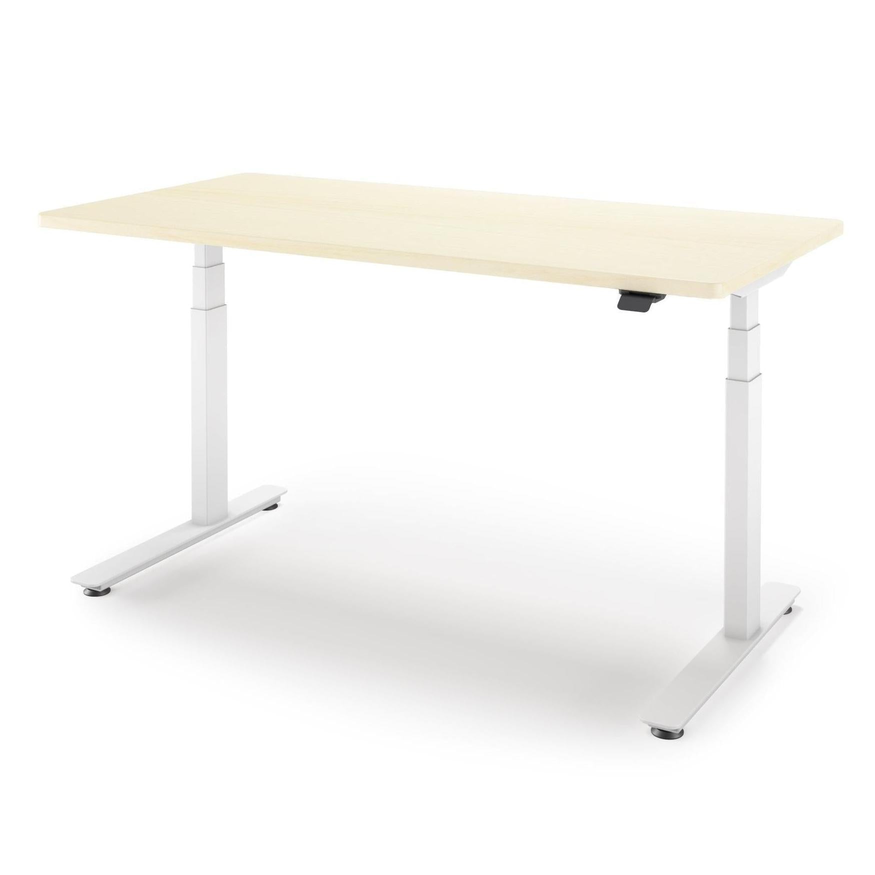 P1 ELITE Standing Desk in 3D Laminate 30x95-Light Maple-With Grommet Holes-White-iMovR