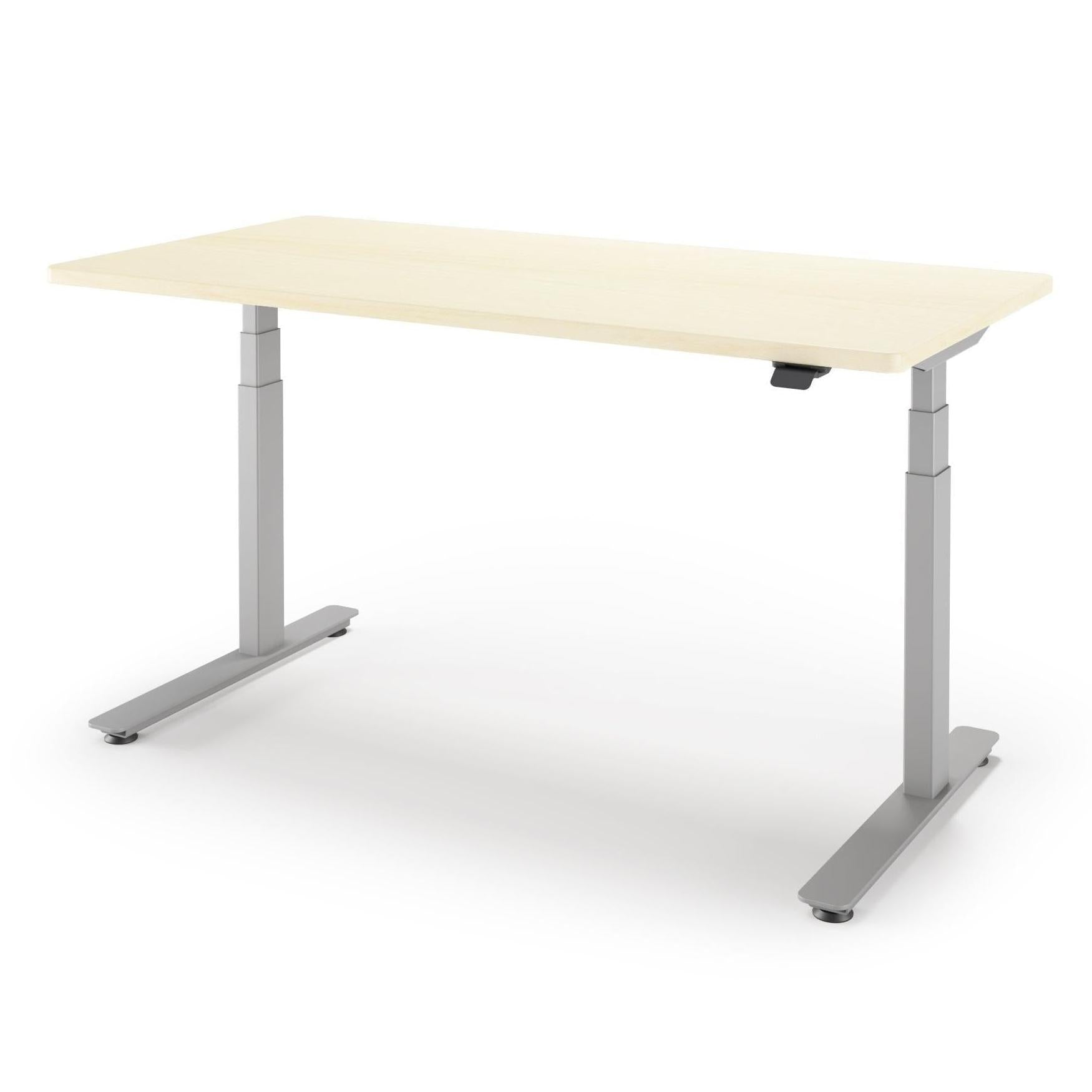 P1 ELITE Standing Desk in 3D Laminate 30x95-Light Maple-With Grommet Holes-Silver-iMovR