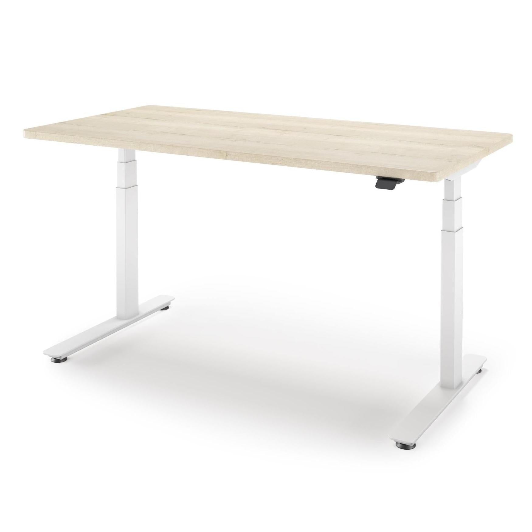P1 ELITE Standing Desk in 3D Laminate 30x95-Natural Oak-With Grommet Holes-White-iMovR