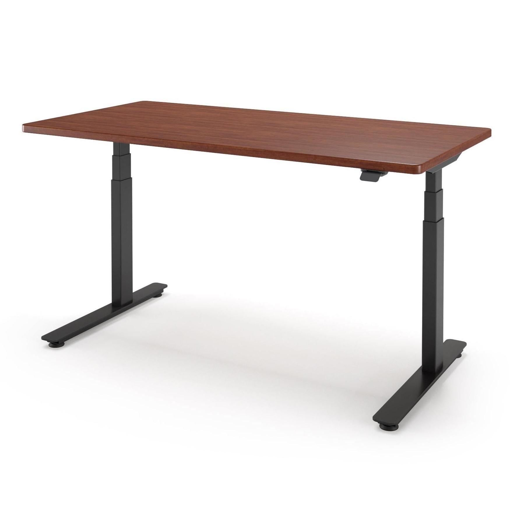 P1 ELITE Standing Desk in 3D Laminate 30x95-Shaker Cherry-With Grommet Holes-Black-iMovR