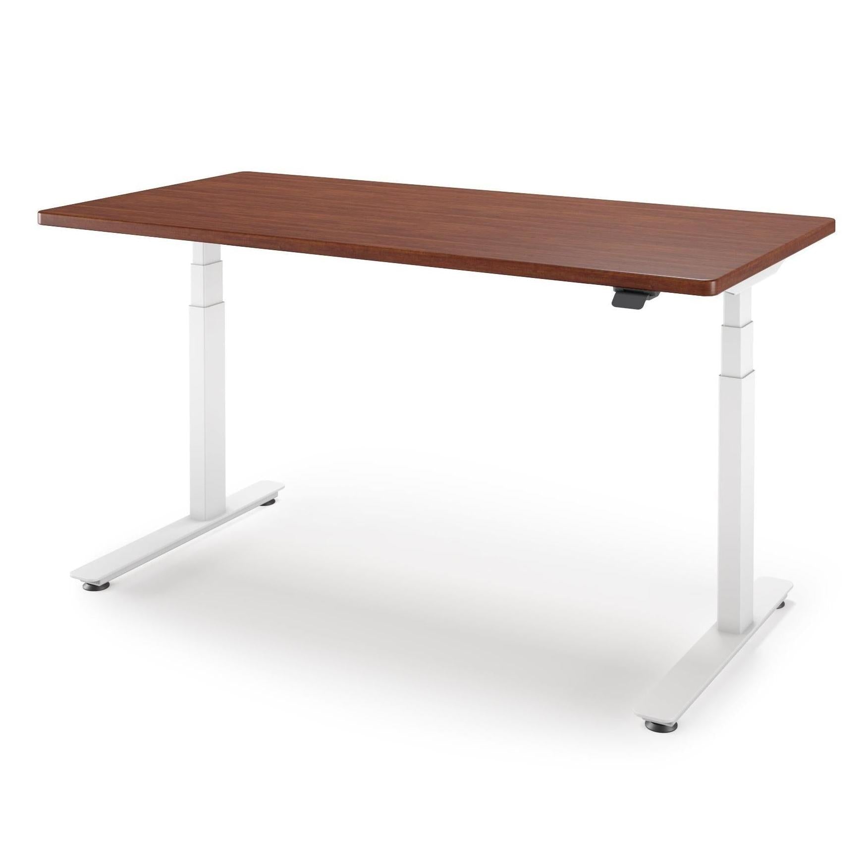 P1 ELITE Standing Desk in 3D Laminate 30x95-Shaker Cherry-With Grommet Holes-White-iMovR