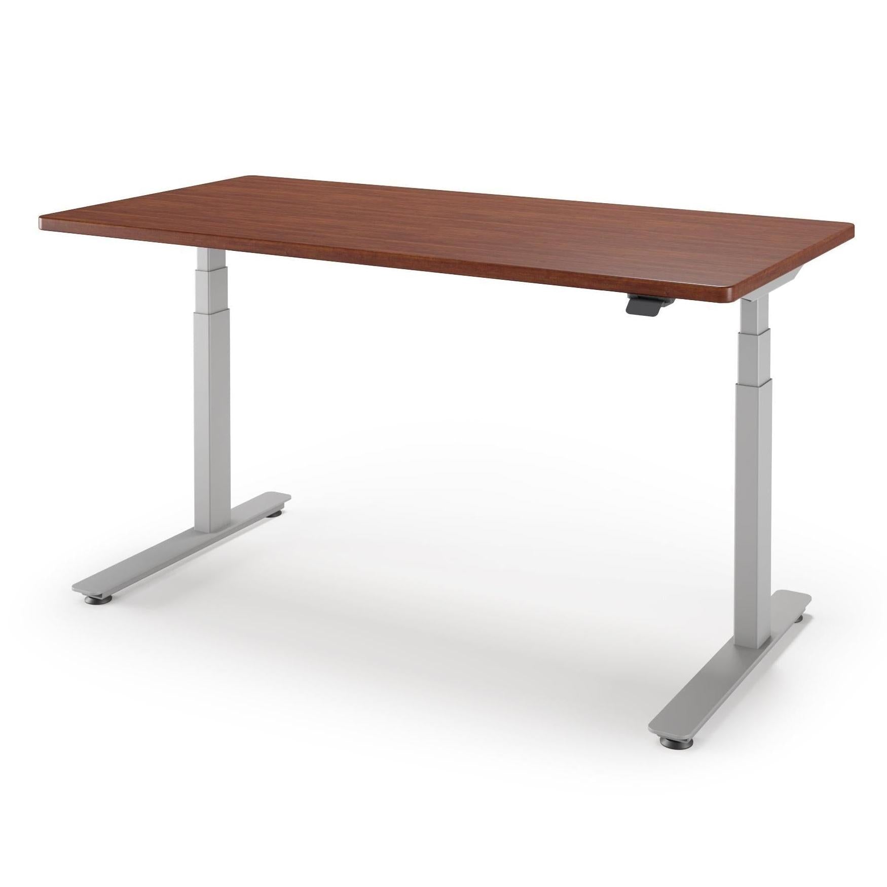 P1 ELITE Standing Desk in 3D Laminate 30x95-Shaker Cherry-With Grommet Holes-Silver-iMovR