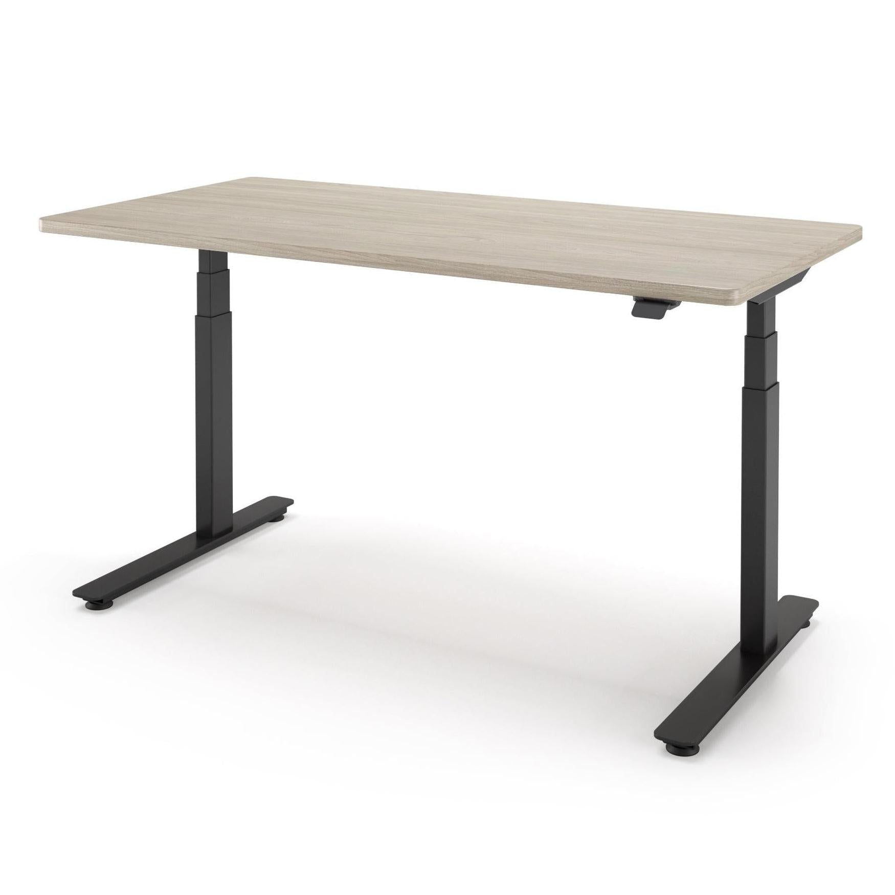 P1 ELITE Standing Desk in 3D Laminate 30x95-Swiss Elm-With Grommet Holes-Black-iMovR