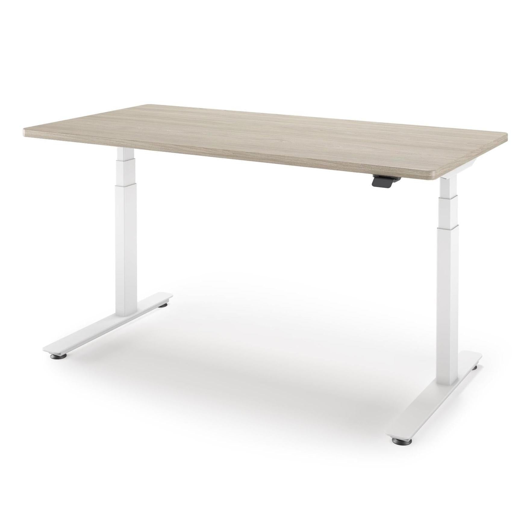 P1 ELITE Standing Desk in 3D Laminate 30x95-Swiss Elm-With Grommet Holes-White-iMovR