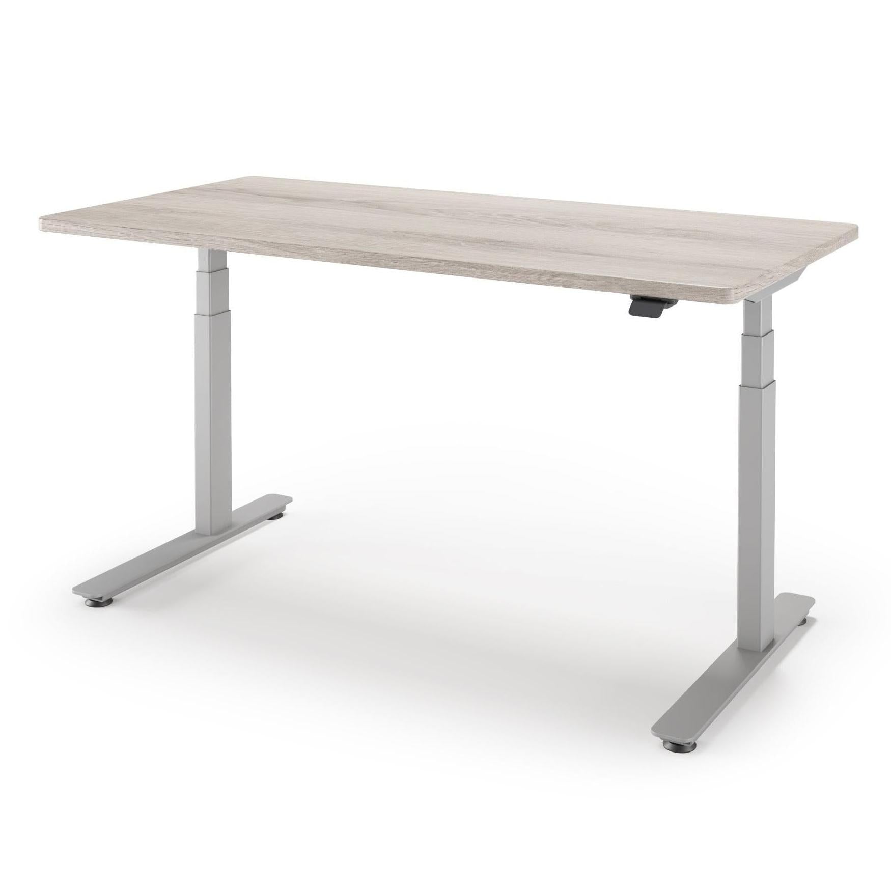 P1 ELITE Standing Desk in 3D Laminate 30x95-Driftwood-With Grommet Holes-Silver-iMovR