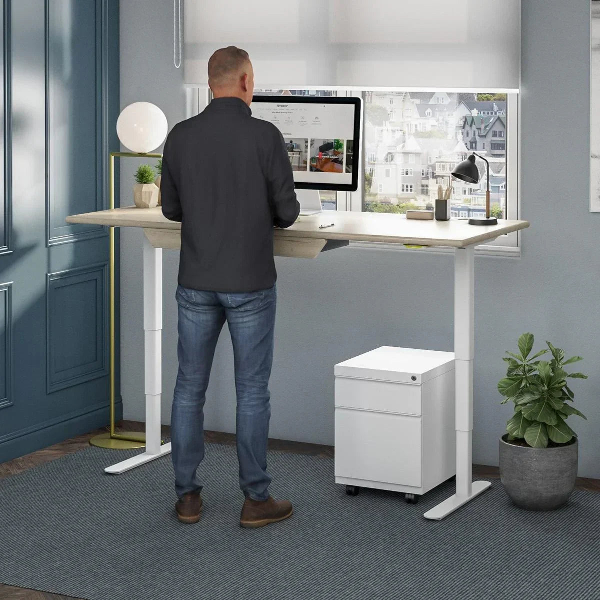 Ergonomic small space desk setup