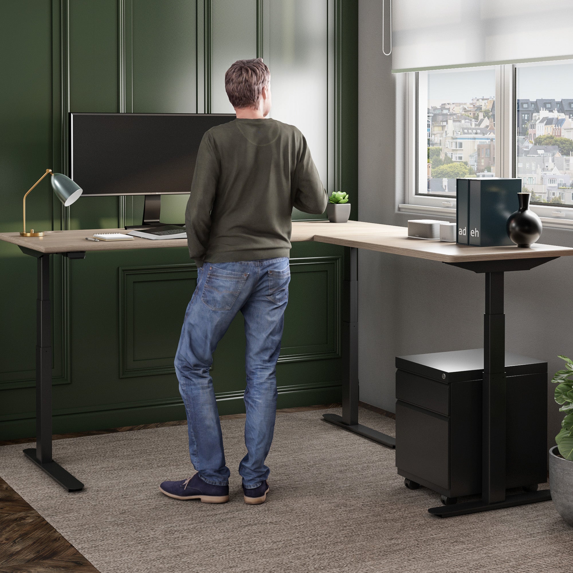Lander Standing L-Desk in the Home Office