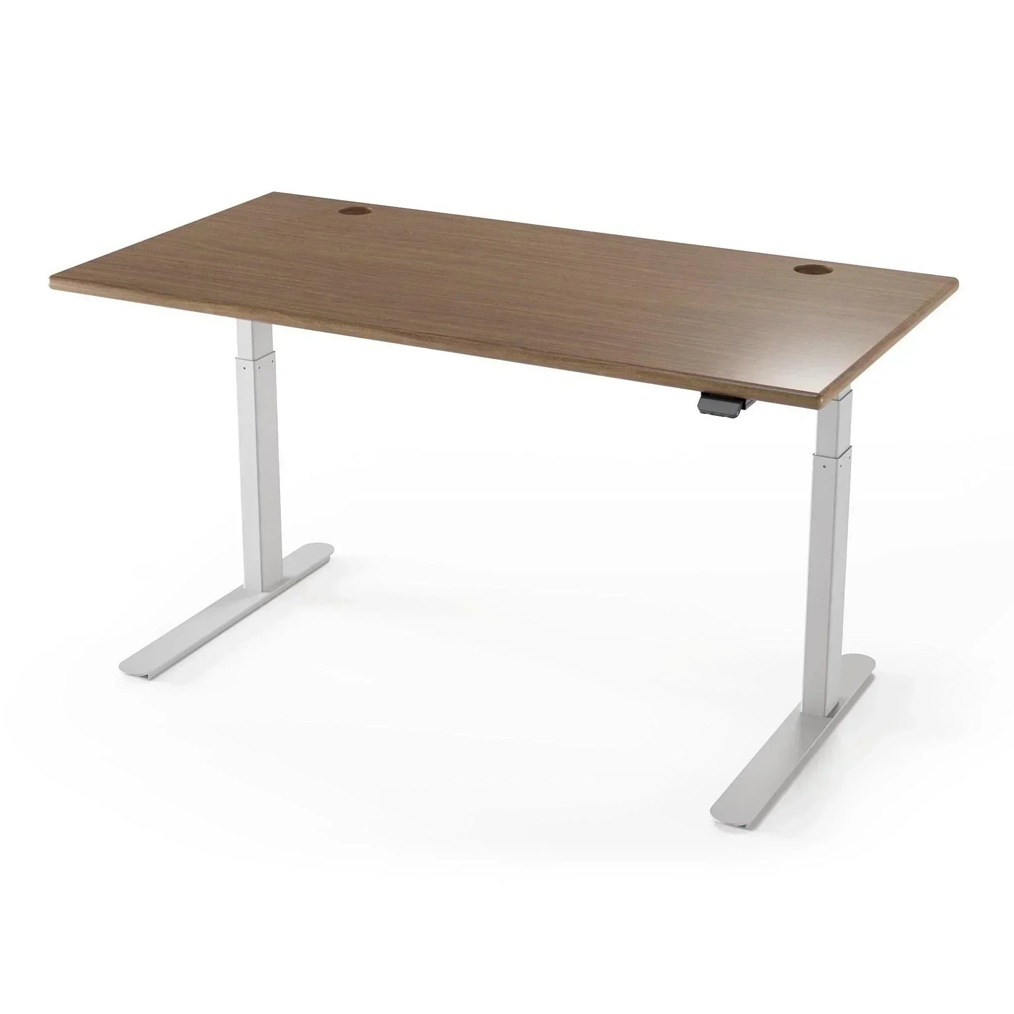 Lander Standing Desk in 3D Laminate 30x65-Bella Walnut-Silver-With Grommet Holes-iMovR