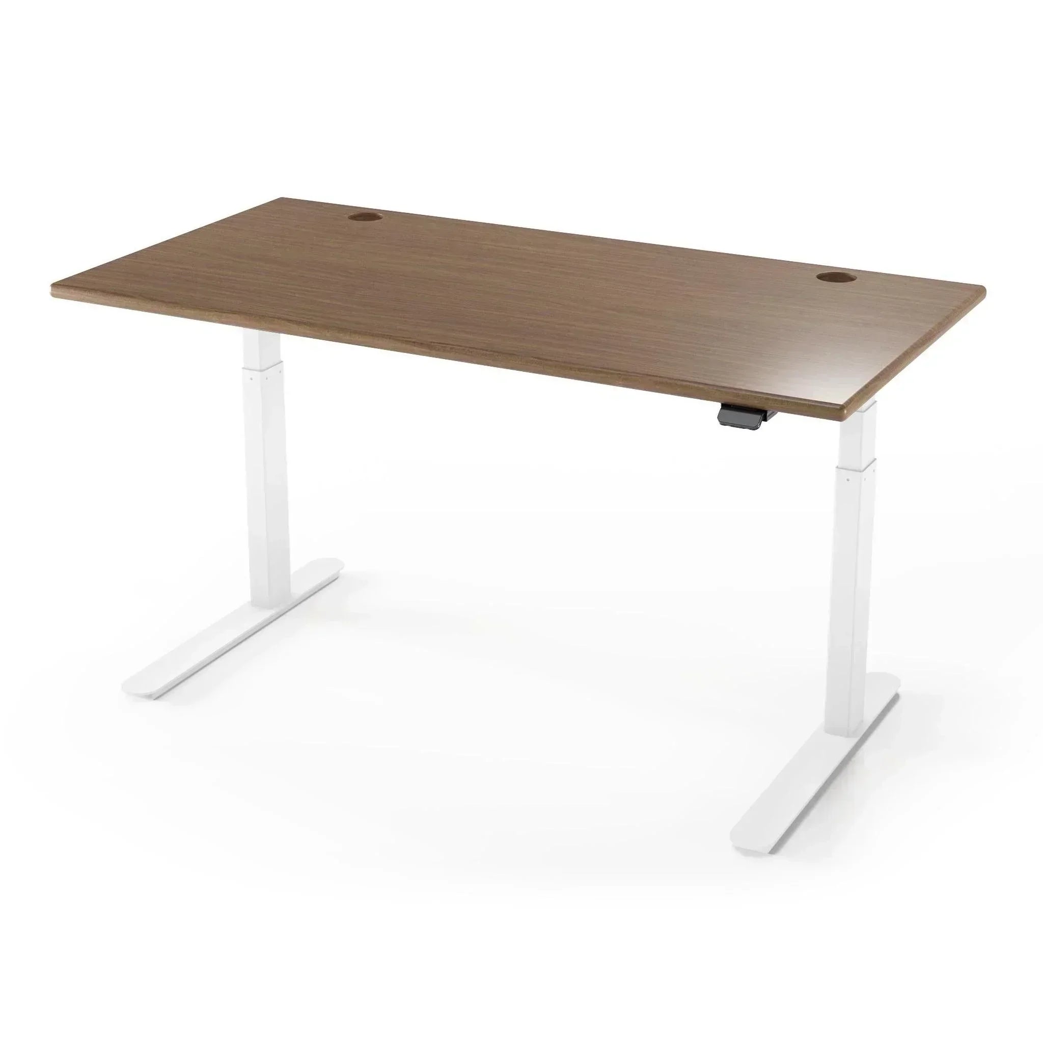 Lander Standing Desk in 3D Laminate 30x65-Bella Walnut-White-With Grommet Holes-iMovR