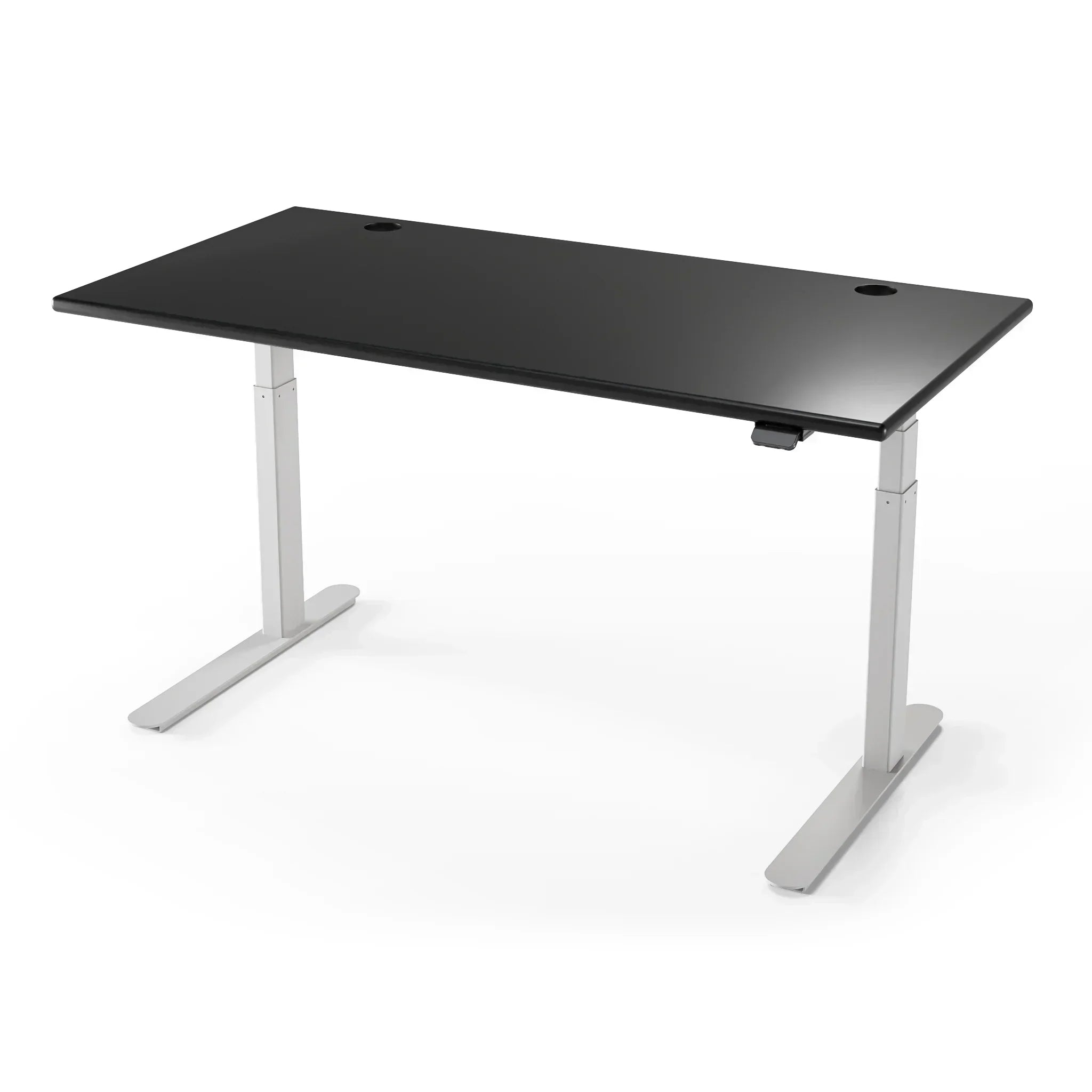 Lander Standing Desk in 3D Laminate 30x65-Black-Silver-With Grommet Holes-iMovR