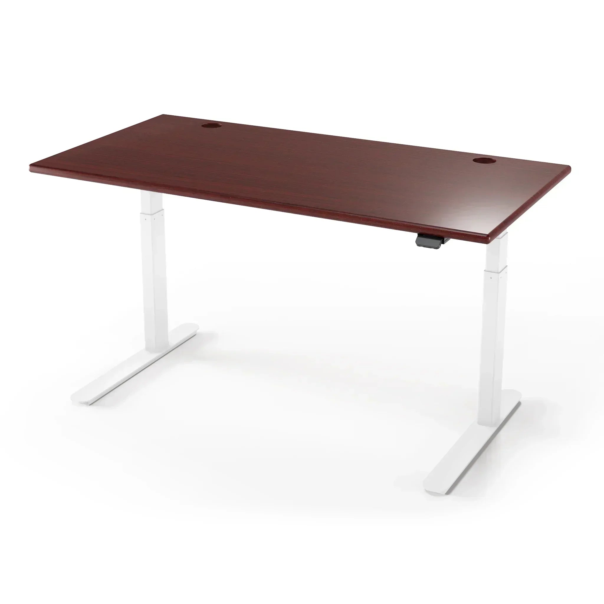 Lander Standing Desk in 3D Laminate 30x65-Clove Mahogany-White-With Grommet Holes-iMovR