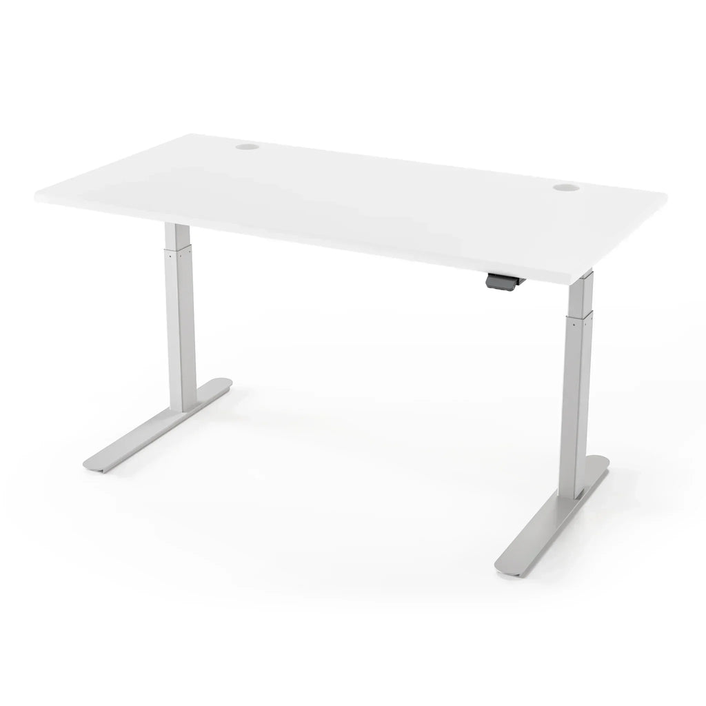 Lander Standing Desk in 3D Laminate 30x65-Designer White-Silver-With Grommet Holes-iMovR