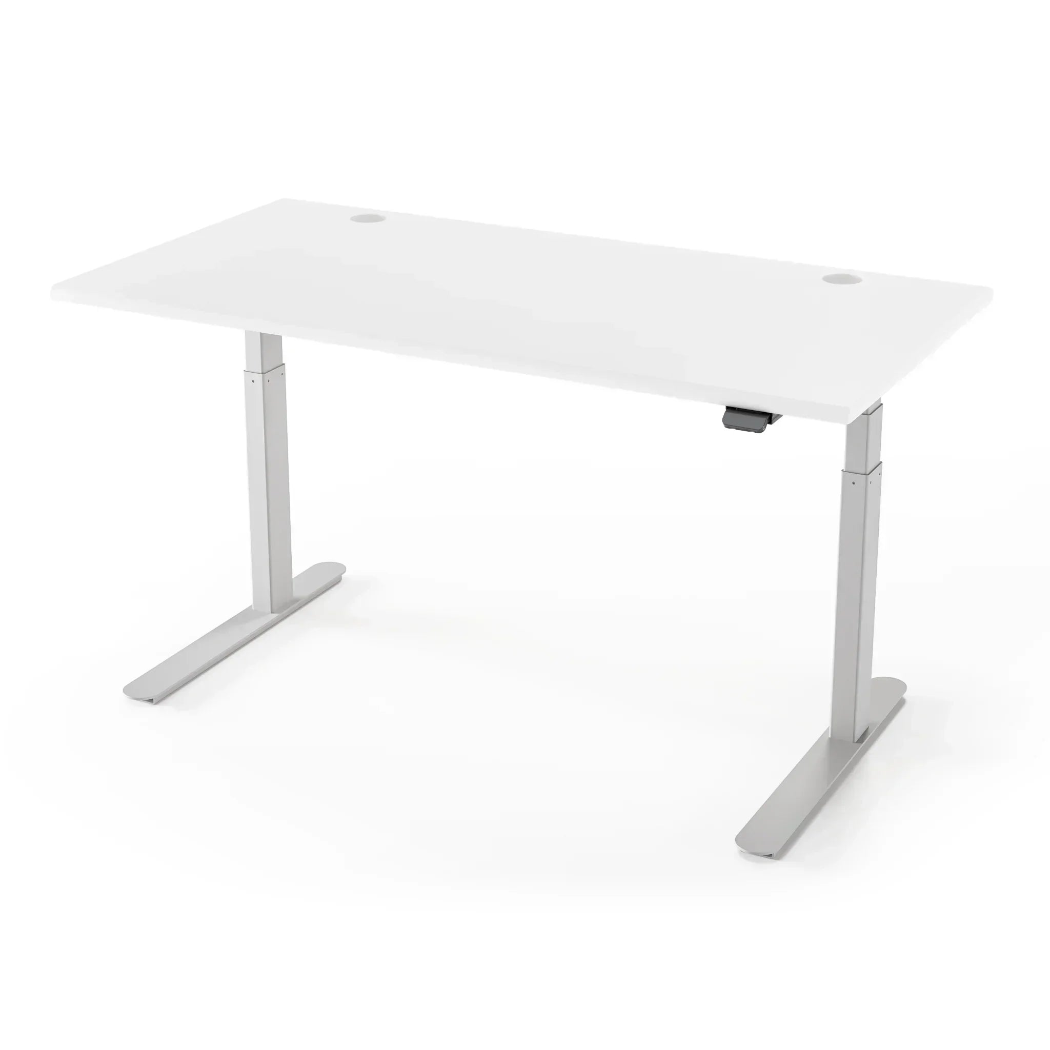 Lander Standing Desk in 3D Laminate 30x65-Designer White-Silver-With Grommet Holes-iMovR