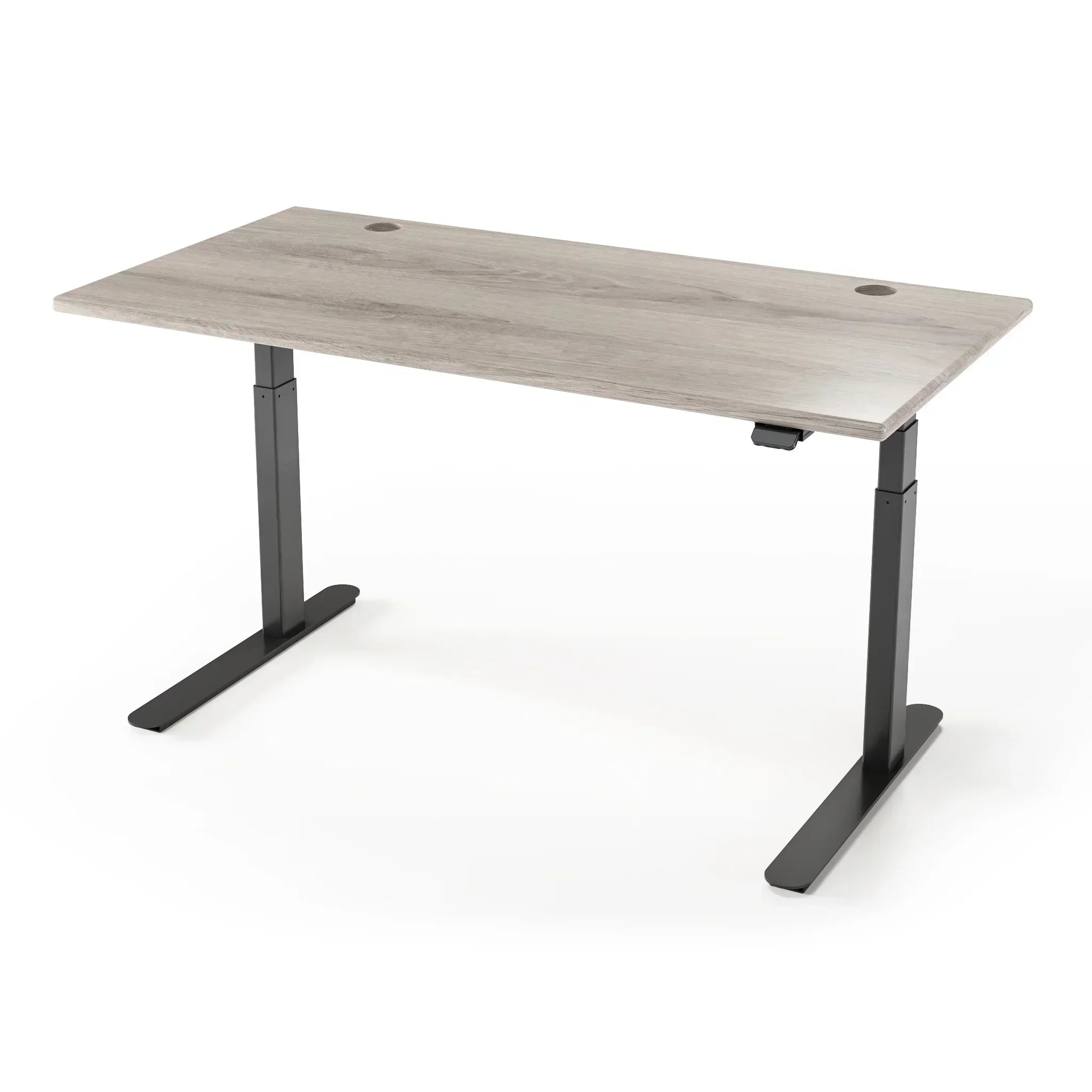 Lander Standing Desk in 3D Laminate 30x65-Driftwood-Black-With Grommet Holes-iMovR