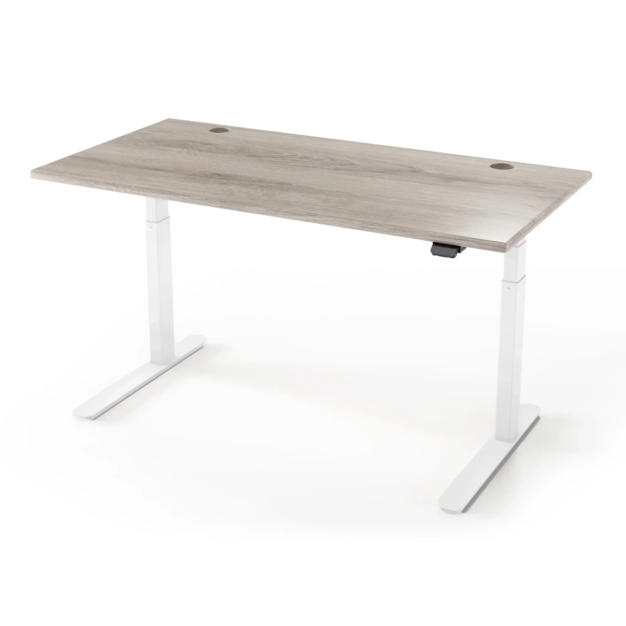 Lander Standing Desk in 3D Laminate 30x65-Driftwood-White-With Grommet Holes-iMovR