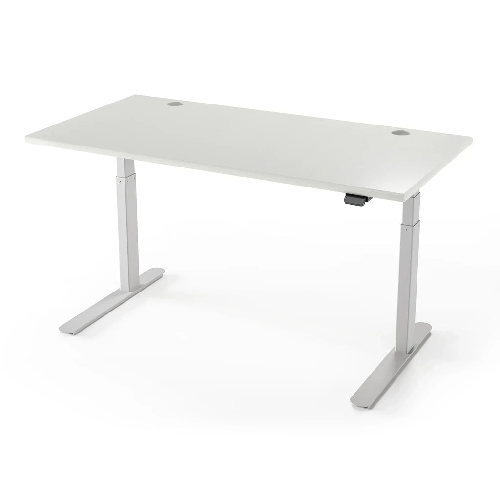Lander Standing Desk in 3D Laminate 30x65-Fashion Gray-Silver-With Grommet Holes-iMovR