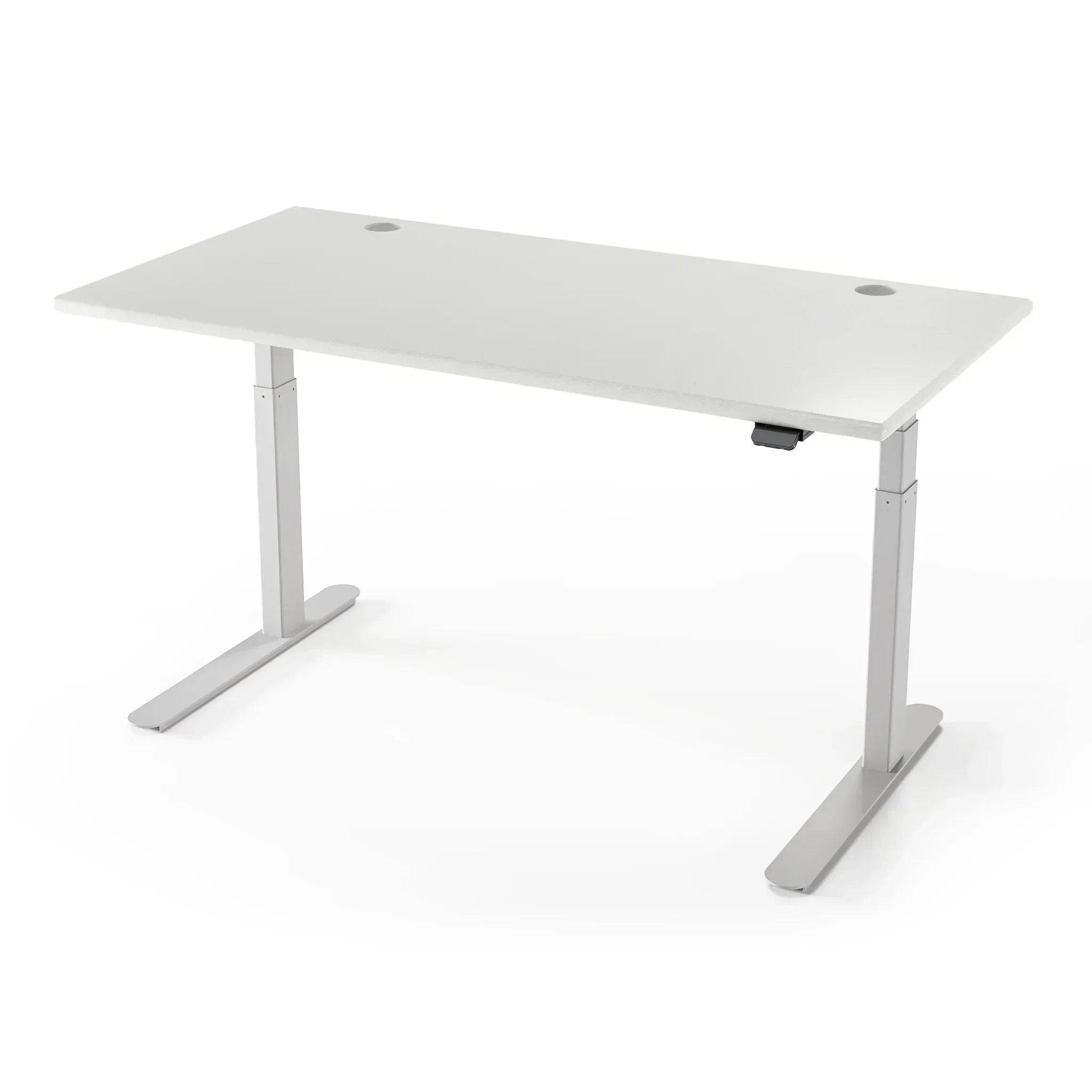 Lander Standing Desk in 3D Laminate 30x65-Fashion Gray-Silver-With Grommet Holes-iMovR
