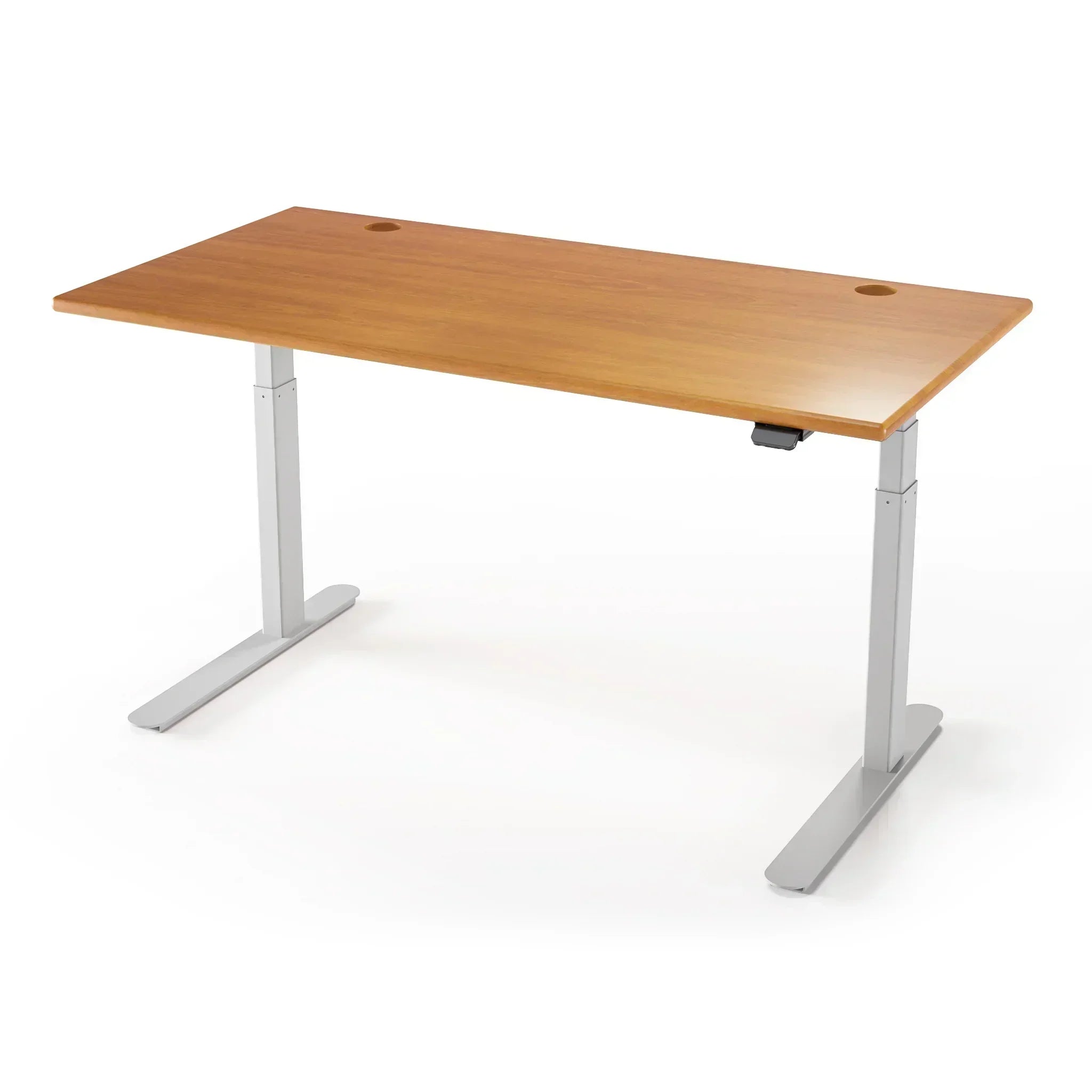 Lander Standing Desk in 3D Laminate 30x65-Hayward Cherry-Silver-With Grommet Holes-iMovR