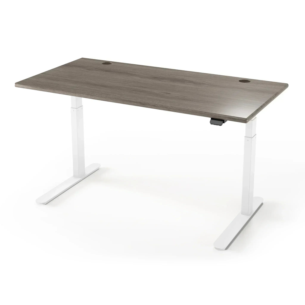 Lander Standing Desk in 3D Laminate 30x65-Ironwood-White-With Grommet Holes-iMovR