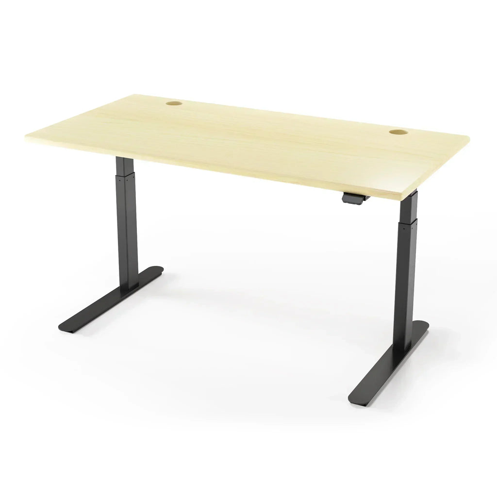 Lander Standing Desk with Light Maple 3D Laminate top and Black base.