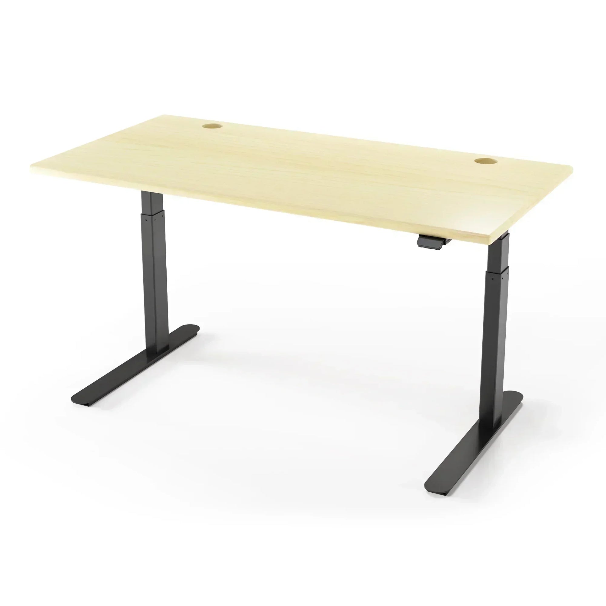 Lander Standing Desk with Light Maple 3D Laminate top and Black base.