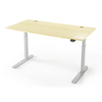 Lander Standing Desk with Light Maple 3D Laminate top and Silver base.
