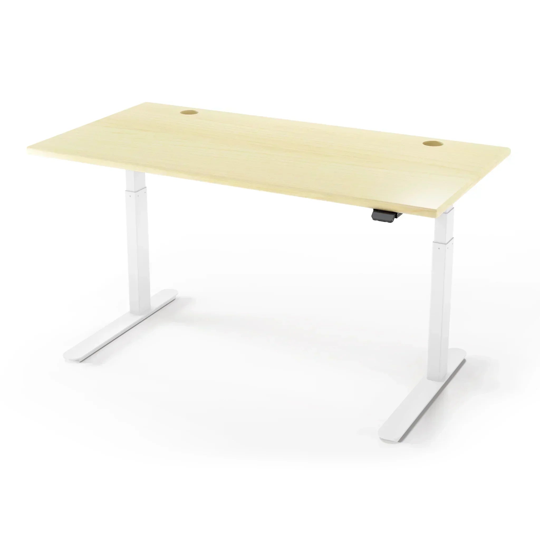 Lander Standing Desk with Light Maple 3D Laminate top and White base.