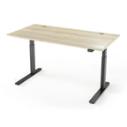 Lander Standing Desk in 3D Laminate 30x65-Natural Oak-Black-With Grommet Holes-iMovR