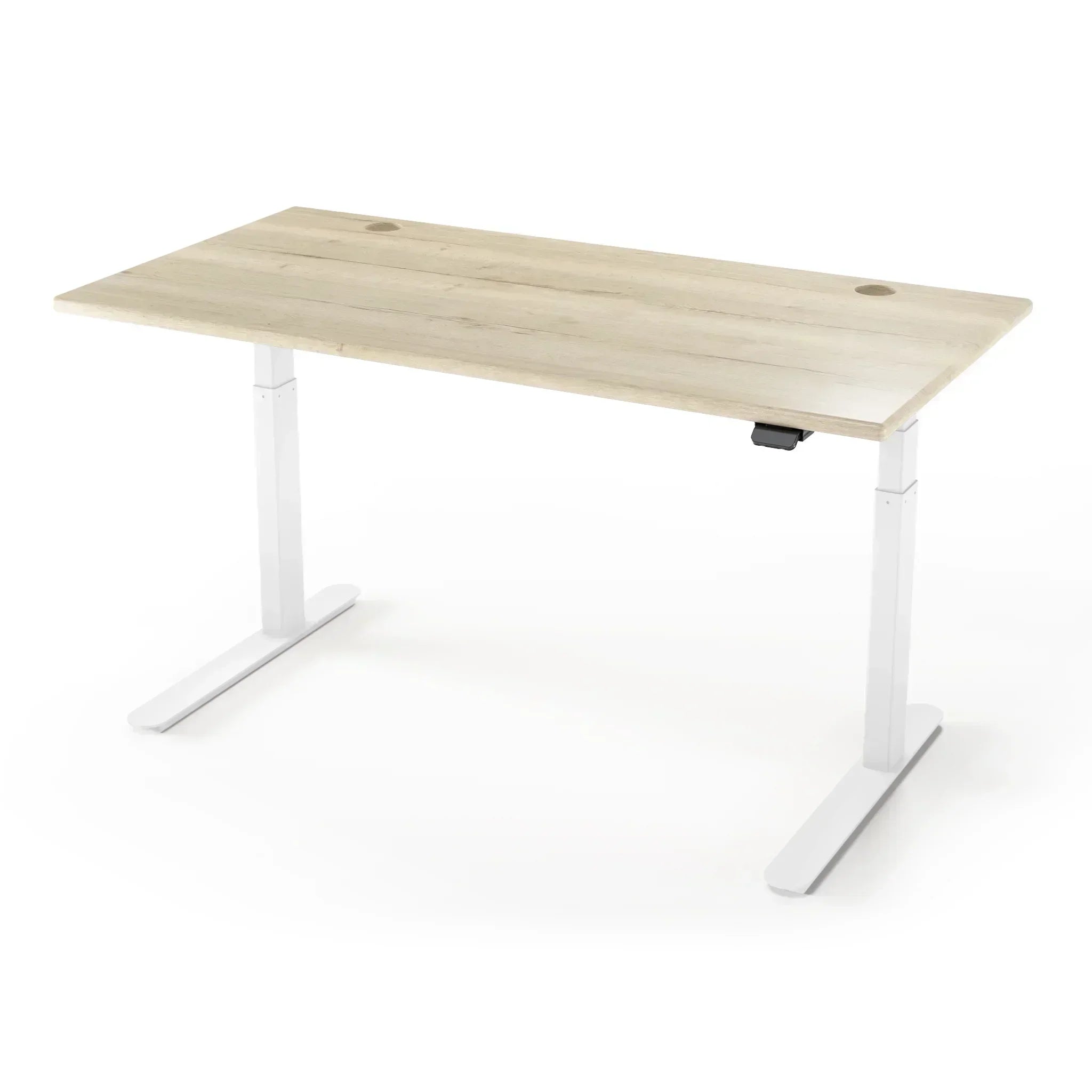 Lander Standing Desk in 3D Laminate 30x65-Natural Oak-White-With Grommet Holes-iMovR