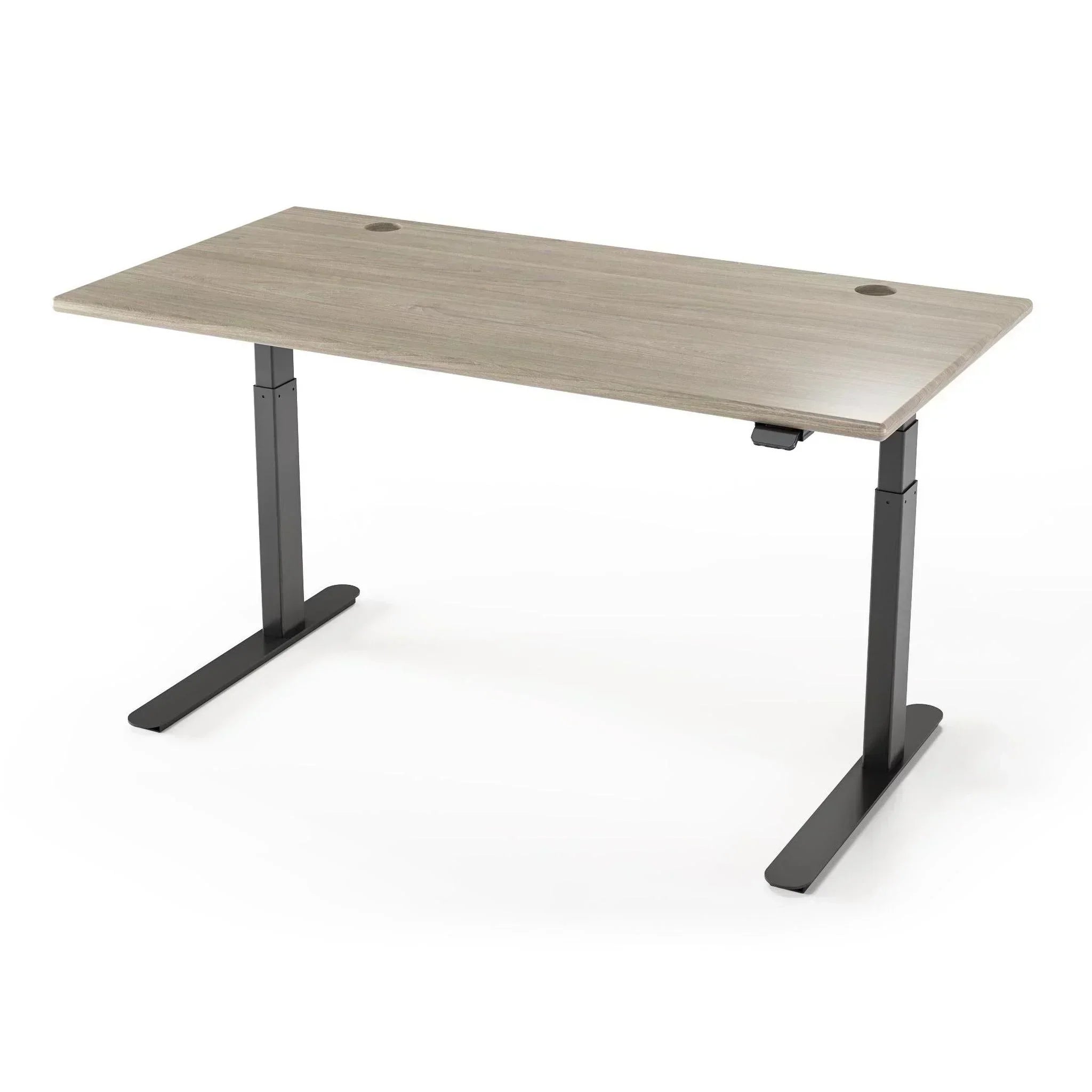 Lander Standing Desk in 3D Laminate 30x65-Swiss Elm-Black-With Grommet Holes-iMovR