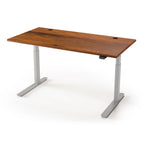 Lander Standing Desk in Solid Wood 30x95-Amber Walnut Rustic-Silver-With Grommet Holes-iMovR