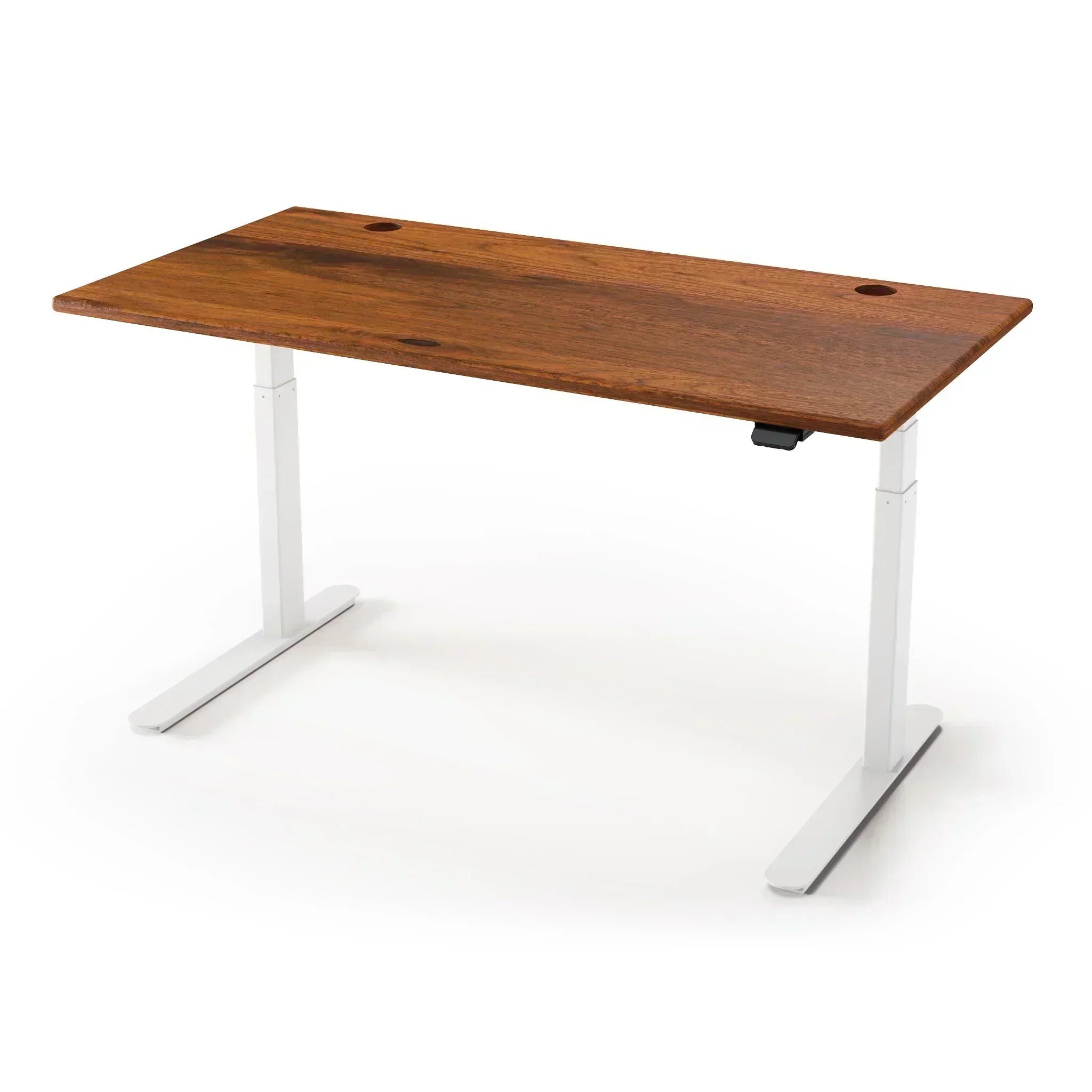 Lander Standing Desk in Solid Wood 30x95-Amber Walnut Rustic-White-With Grommet Holes-iMovR