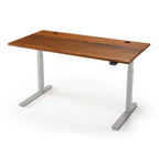 Lander Standing Desk in Solid Wood 30x95-Amber Walnut Select-Silver-With Grommet Holes-iMovR