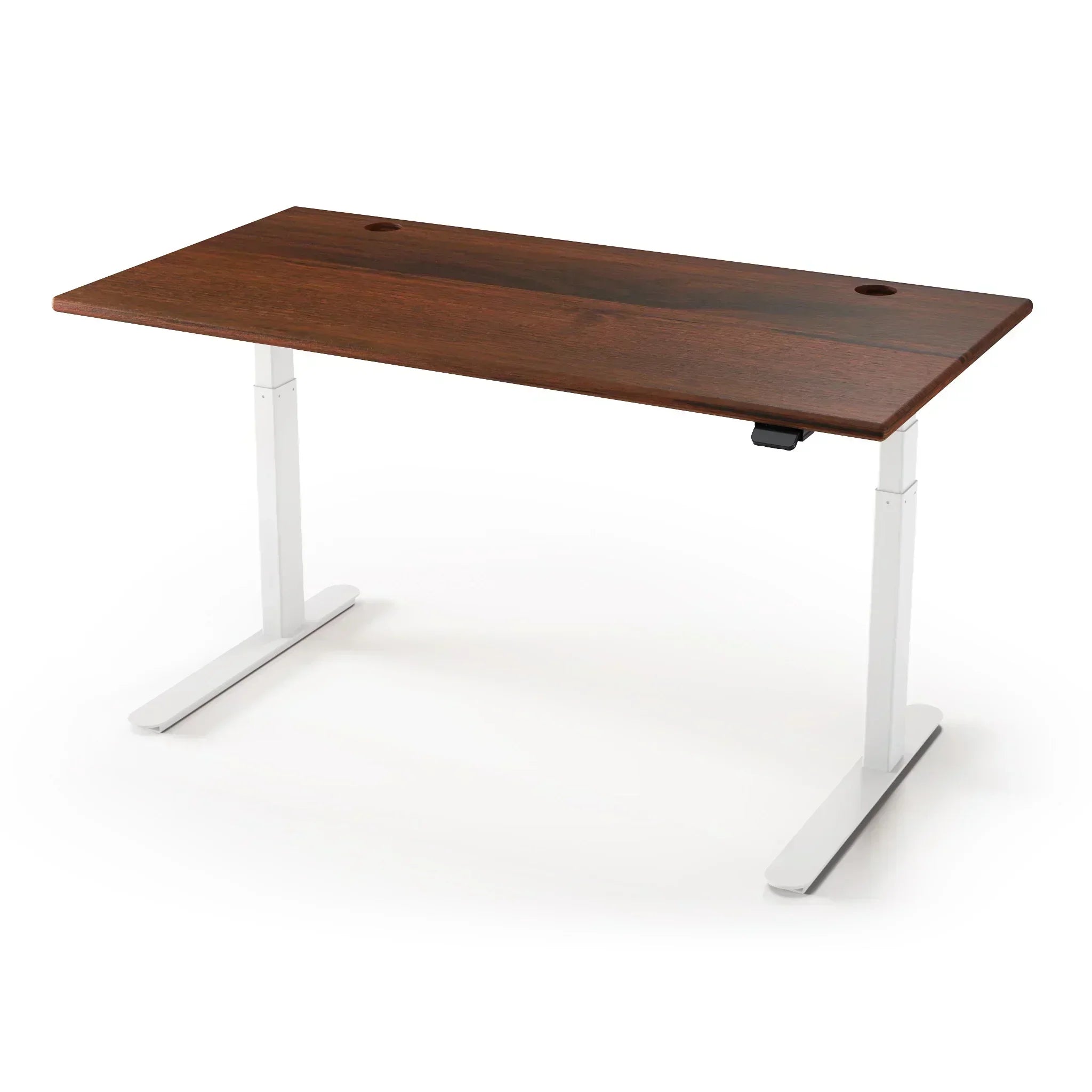 Lander Standing Desk in Solid Wood 30x95-Caramel Walnut Rustic-White-With Grommet Holes-iMovR