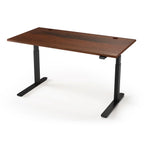 Lander Standing Desk in Solid Wood 30x95-Caramel Walnut Select-Black-With Grommet Holes-iMovR