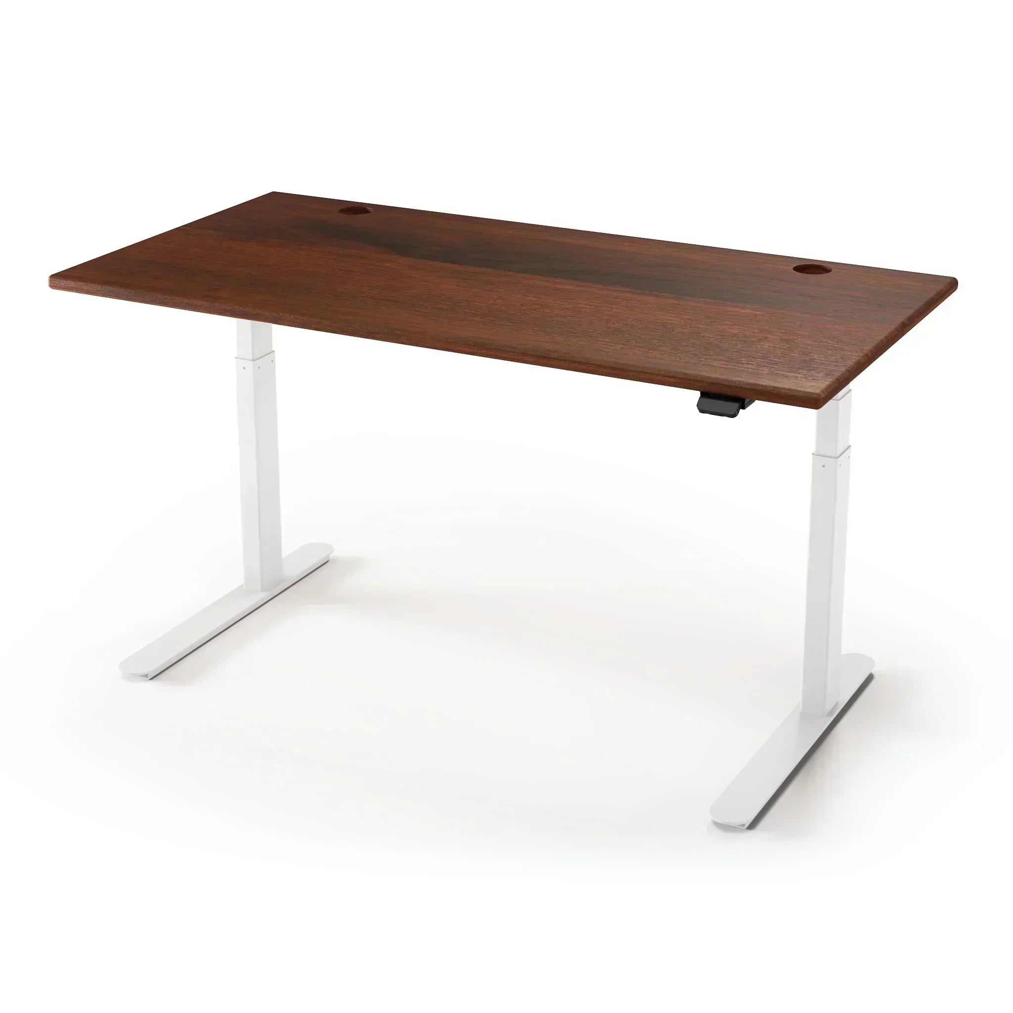 Lander Standing Desk in Solid Wood 30x95-Caramel Walnut Select-White-With Grommet Holes-iMovR