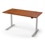 Lander Standing Desk in Solid Wood 30x95-Leather Maple-Silver-With Grommet Holes-iMovR