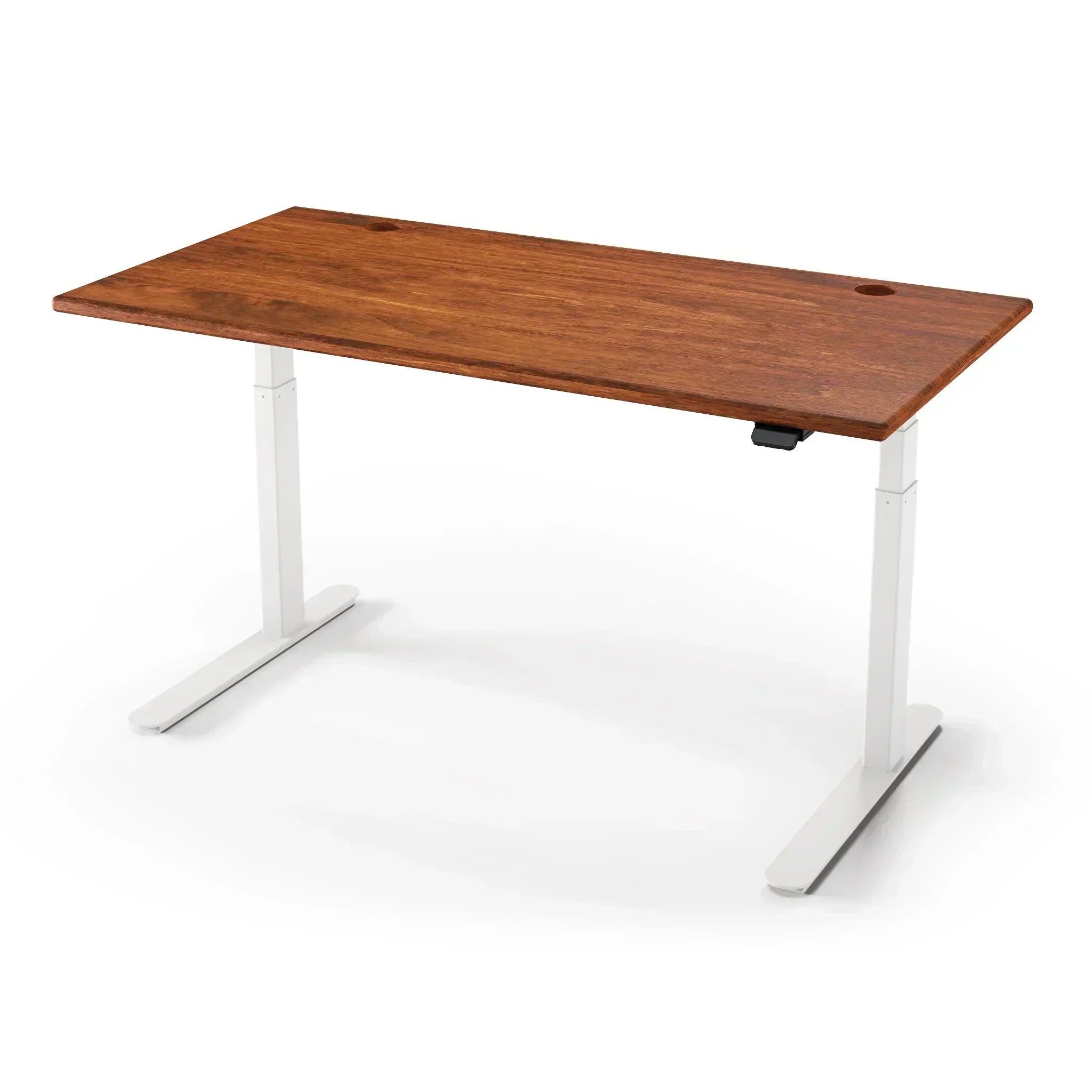 Lander Standing Desk in Solid Wood 30x95-Leather Maple-White-With Grommet Holes-iMovR