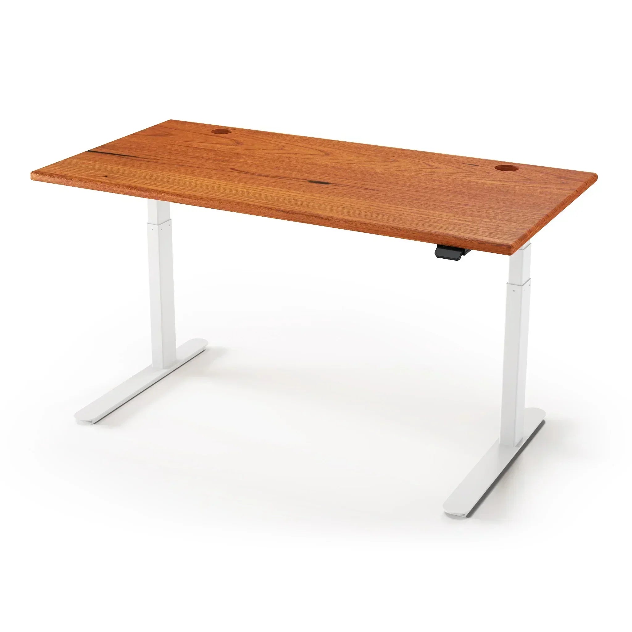 Lander Standing Desk in Solid Wood 30x95-Light Cherry Rustic-White-With Grommet Holes-iMovR