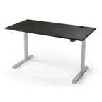 Lander Standing Desk in Solid Wood 30x95-Midnight Maple-Silver-With Grommet Holes-iMovR