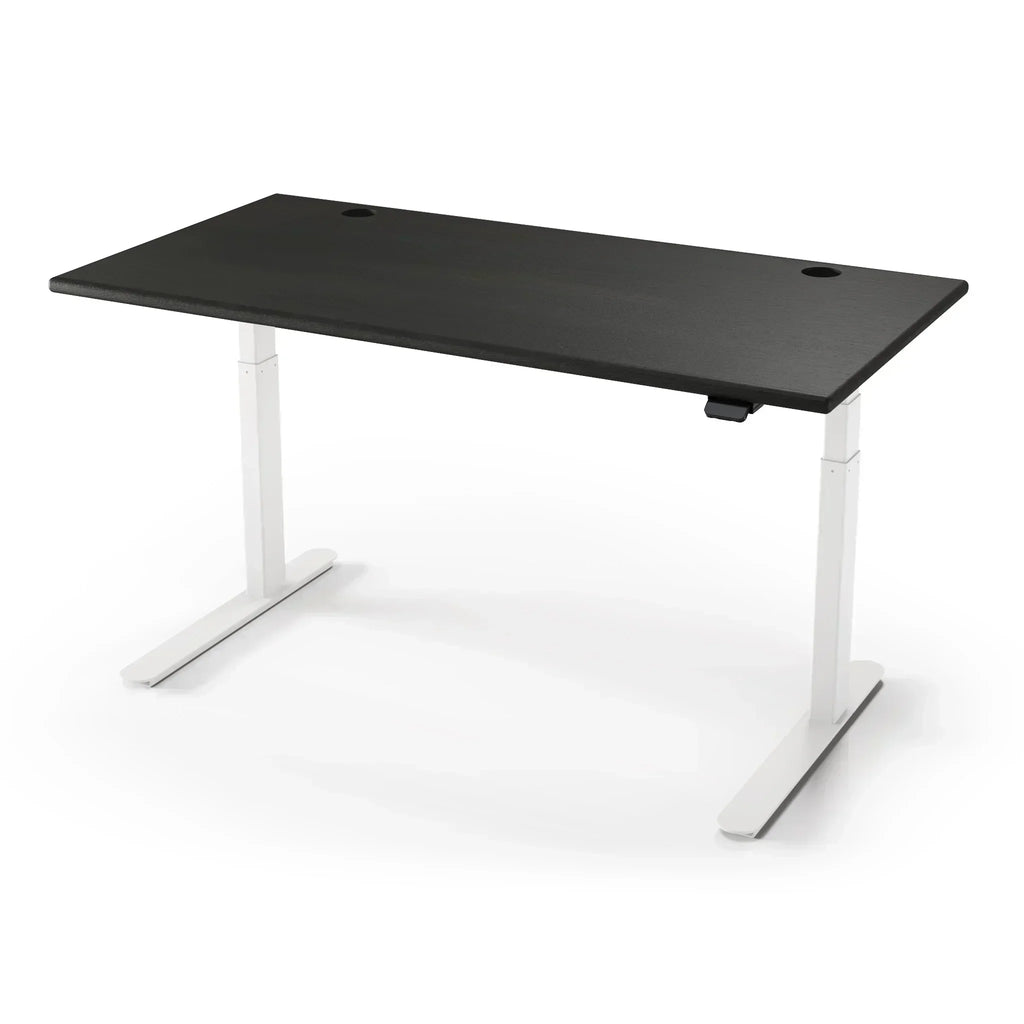Lander Standing Desk in Solid Wood 30x95-Midnight Maple-White-With Grommet Holes-iMovR