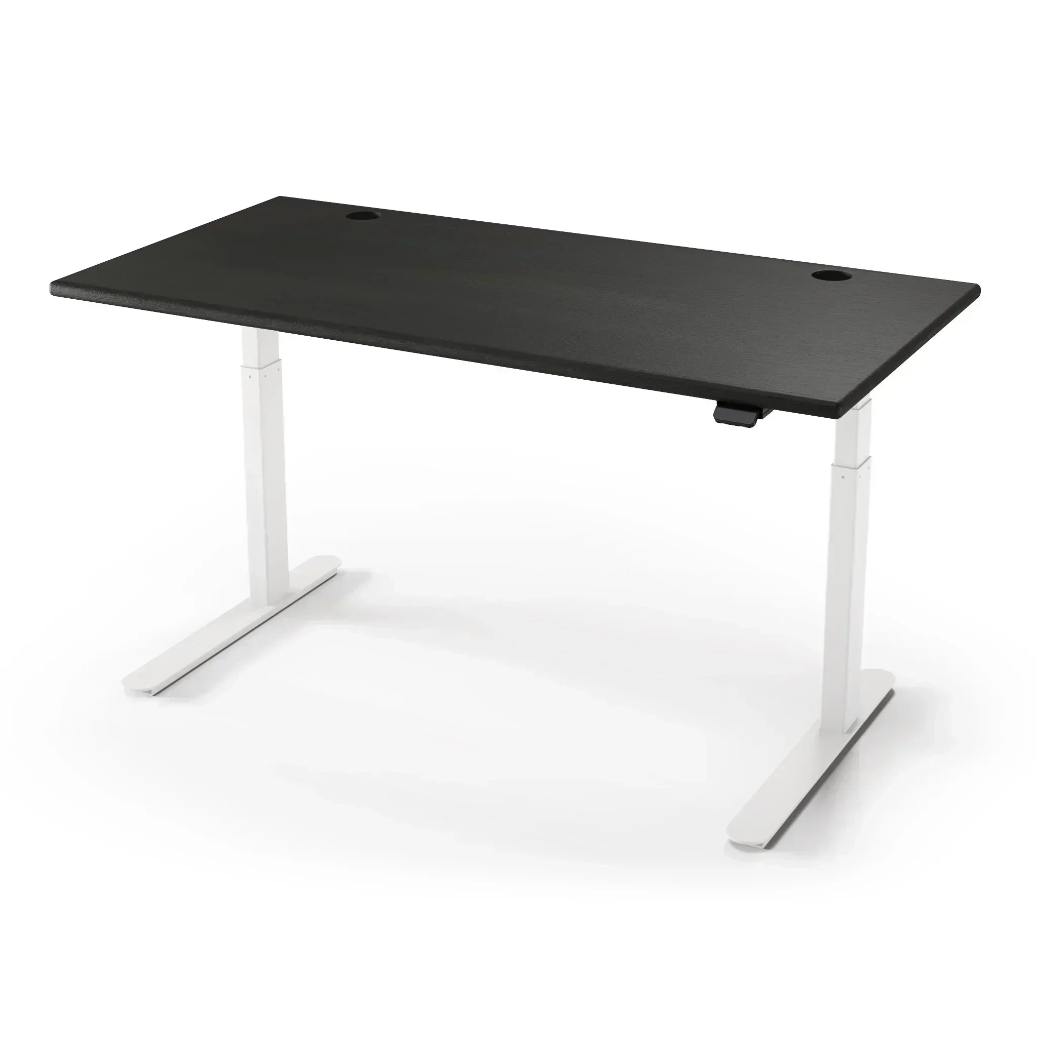 Lander Standing Desk in Solid Wood 30x95-Midnight Maple-White-With Grommet Holes-iMovR