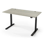 Lander Standing Desk in Solid Wood 30x95-Moonlight Maple-Black-With Grommet Holes-iMovR