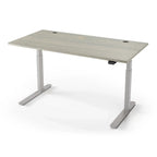 Lander Standing Desk in Solid Wood 30x95-Moonlight Maple-Silver-With Grommet Holes-iMovR