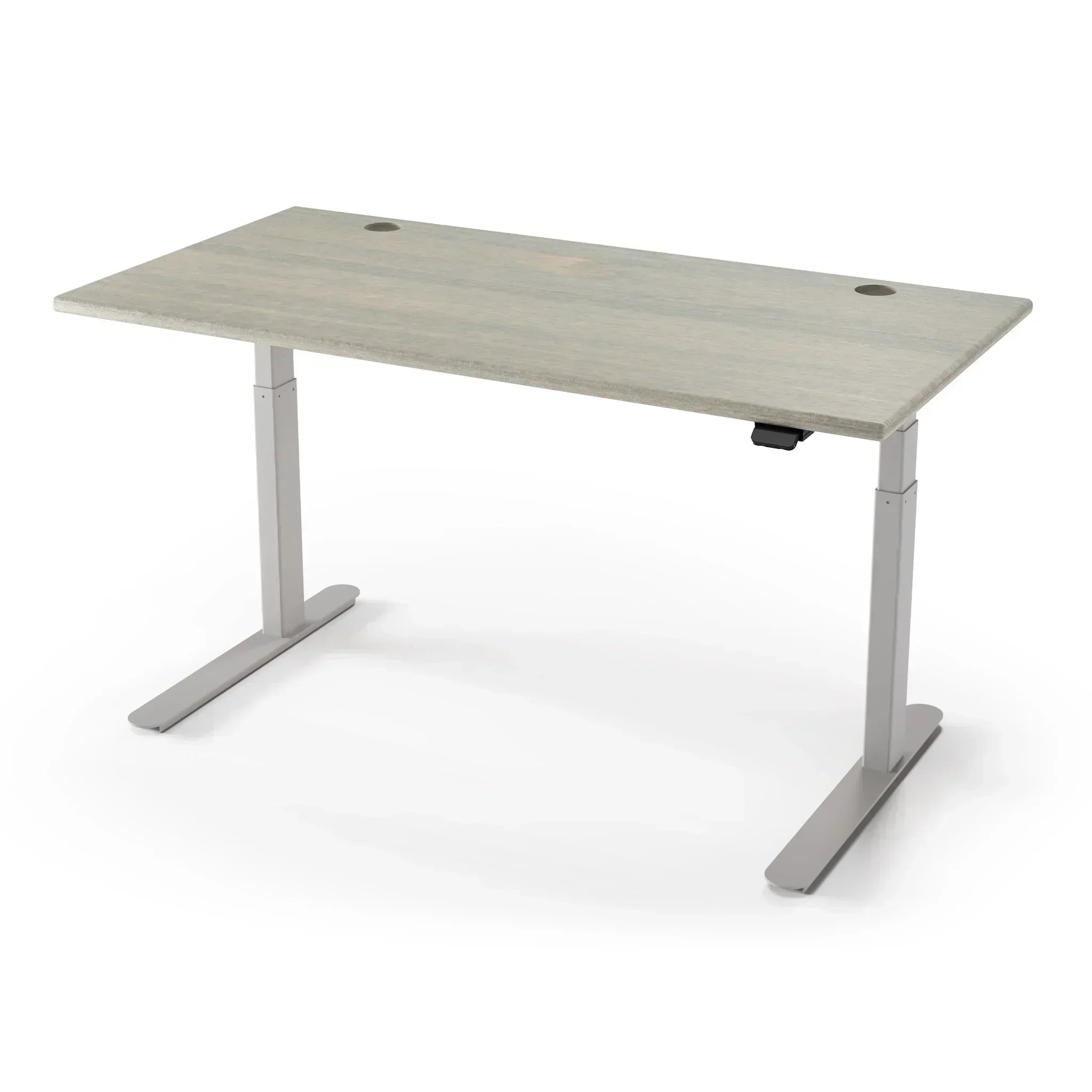 Lander Standing Desk in Solid Wood 30x95-Moonlight Maple-Silver-With Grommet Holes-iMovR