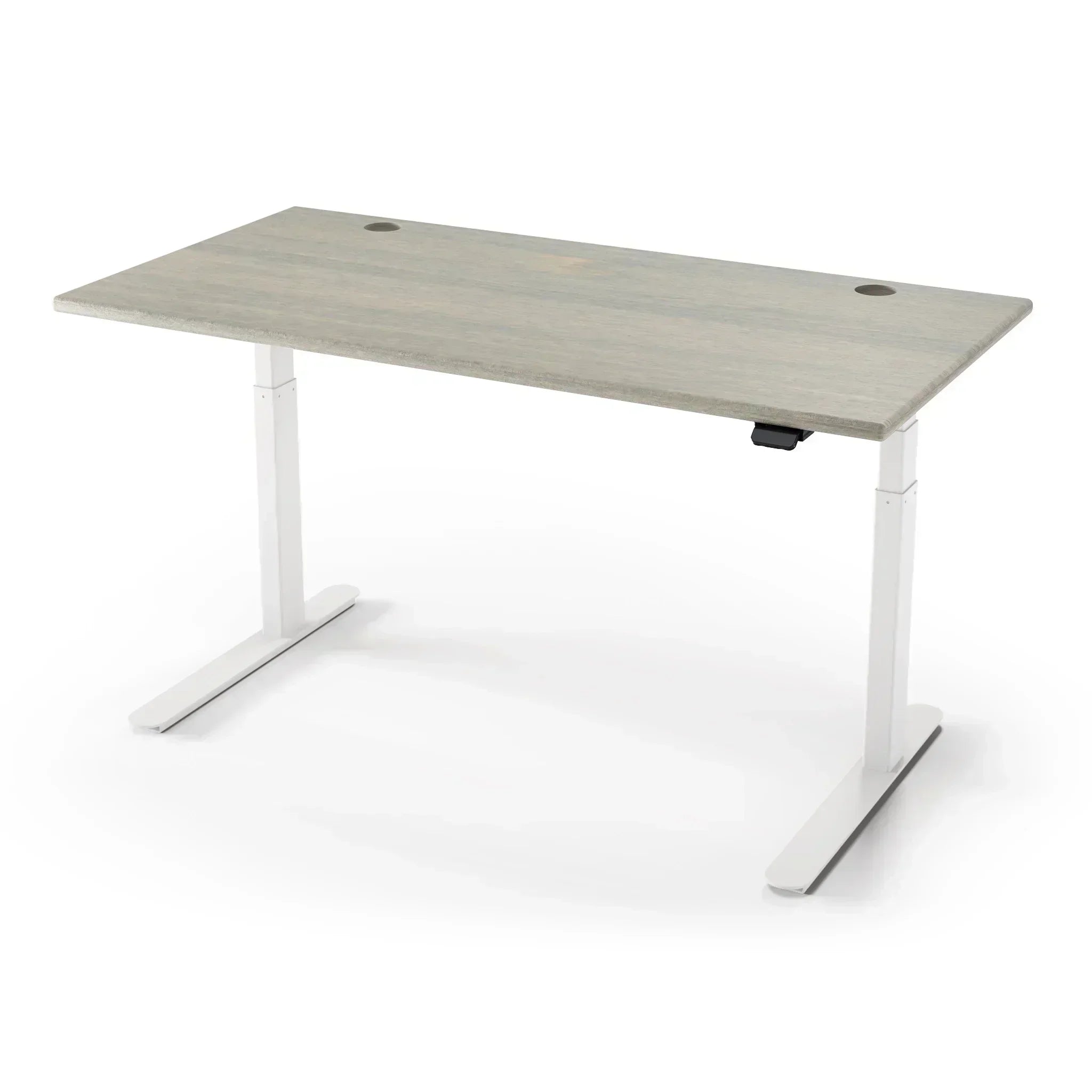 Lander Standing Desk in Solid Wood 30x95-Moonlight Maple-White-With Grommet Holes-iMovR