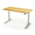 Lander Standing Desk in Solid Wood 30x95-Natural Hickory-Silver-With Grommet Holes-iMovR