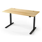 Lander Standing Desk in Solid Wood 30x95-Natural Maple-Black-With Grommet Holes-iMovR
