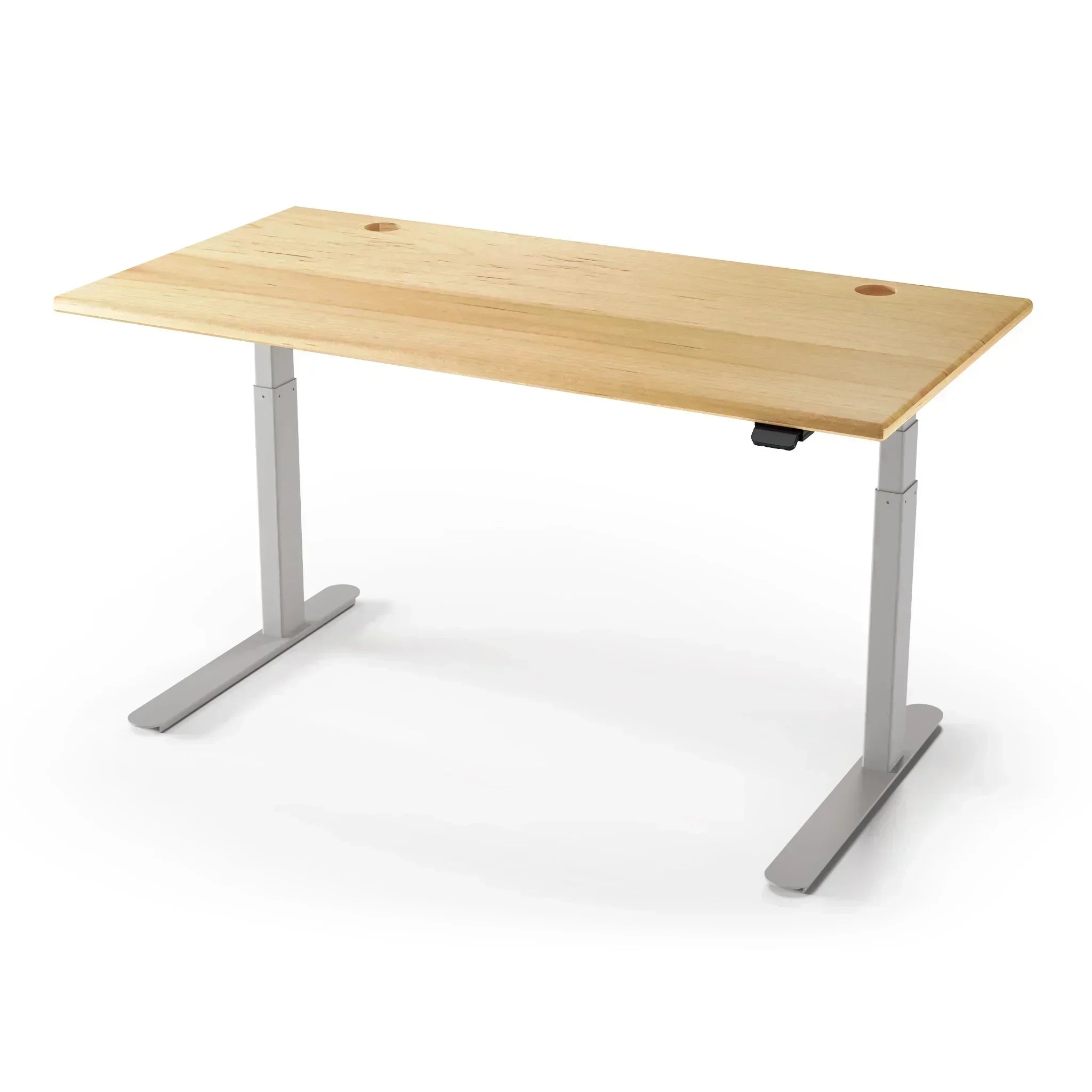 Lander Standing Desk in Solid Wood 30x95-Natural Maple-Silver-With Grommet Holes-iMovR