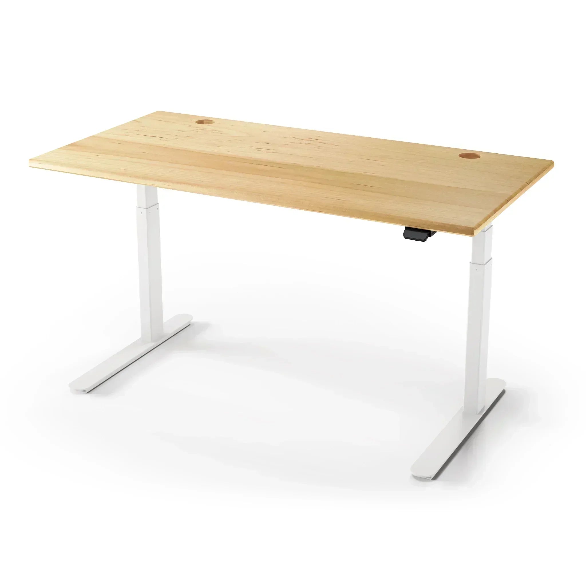Lander Standing Desk in Solid Wood 30x95-Natural Maple-White-With Grommet Holes-iMovR